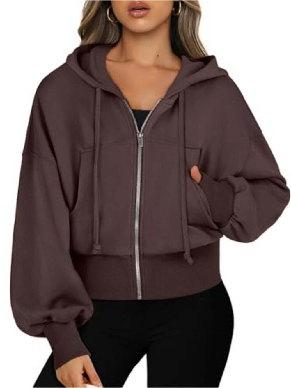 ANRABESS Women's Zip Up Cropped Hoodie Sweatshirt Casual Fall Jacket